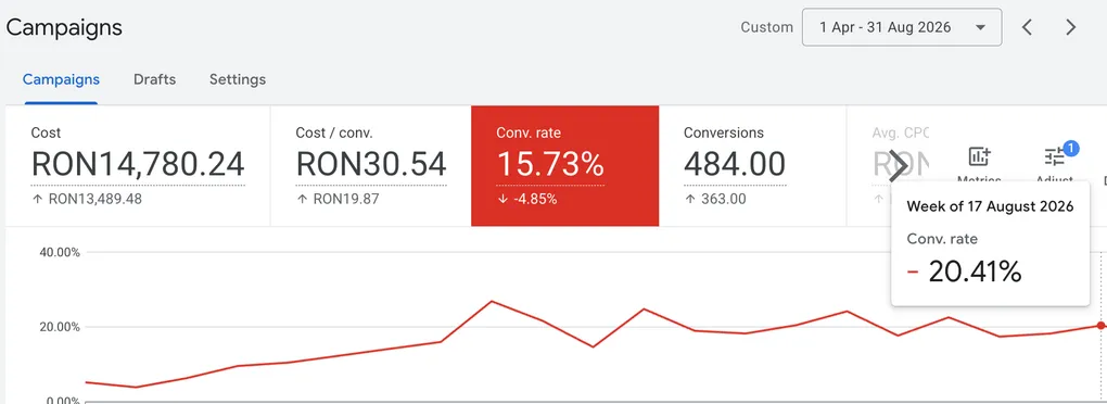 grafic rezultate google ads
